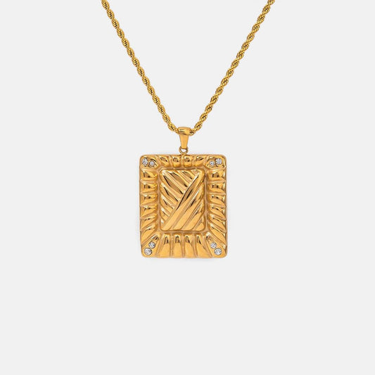 Stainless Steel Inlaid Rhinestone Rectangle Shape Pendant Necklace - Purcell's Clothing Company
