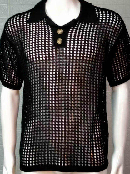Men's Plus Size Openwork Collared Neck Quarter Button Knit Polo - Purcell's Clothing Company