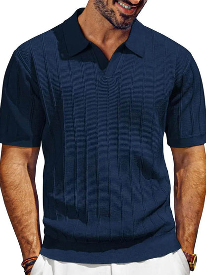 Textured Collared Neck Short Sleeve Polo - Purcell's Clothing Company