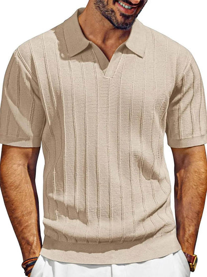 Textured Collared Neck Short Sleeve Polo - Purcell's Clothing Company