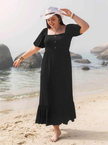 Plus Size Ruffled Hem Square Neck Short Sleeve Dress - Purcell's Clothing Company
