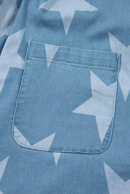 Star Print Square Neck Denim Overalls - Purcell's Clothing Company