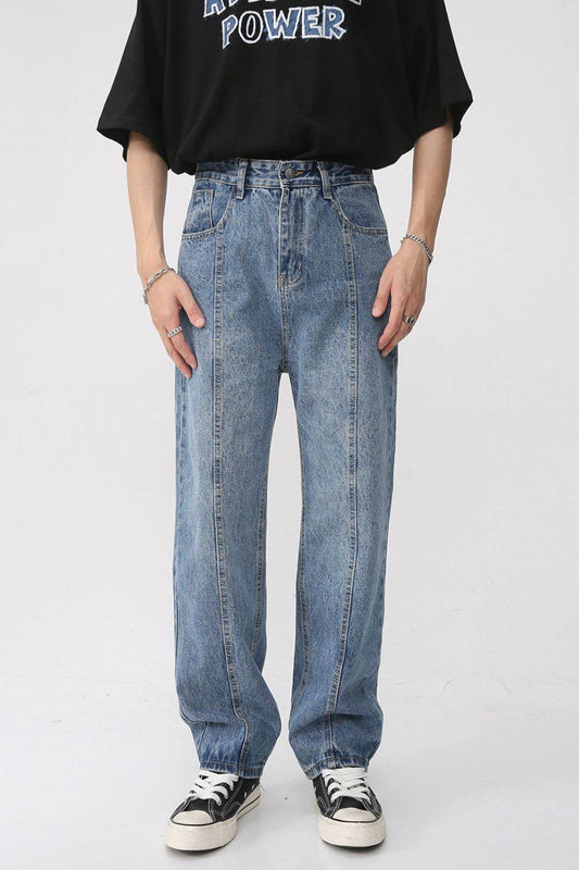Men's Washed Splicing Straight Leg Jeans - Purcell's Clothing Company