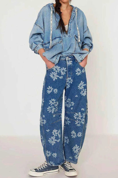 Flower Print Wide Leg Jeans - Purcell's Clothing Company