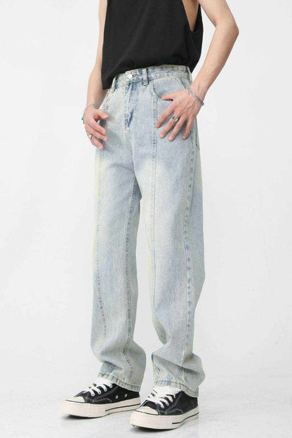 Men's Washed Splicing Straight Leg Jeans - Purcell's Clothing Company