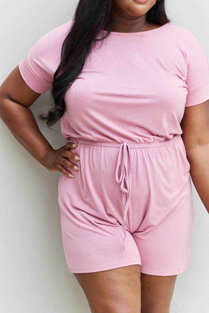 Zenana Chilled Out Full Size Short Sleeve Romper in Light Carnation Pink - Purcell's Clothing Company