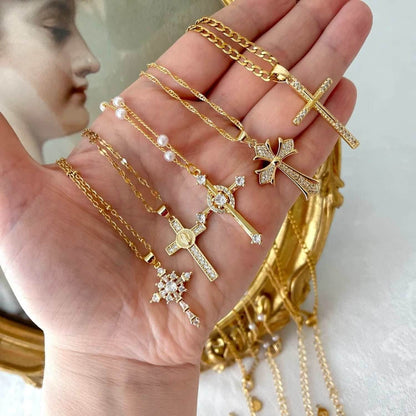 Stainless Steel Inlaid Zircon Cross Necklace - Purcell's Clothing Company