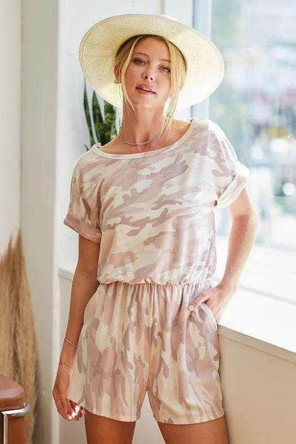 BiBi Camo Print French Terry Romper with Side Pockets - Purcell's Clothing Company