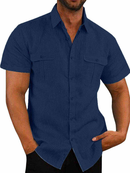 Plus Size Collared Neck Short Sleeve Shirt - Purcell's Clothing Company