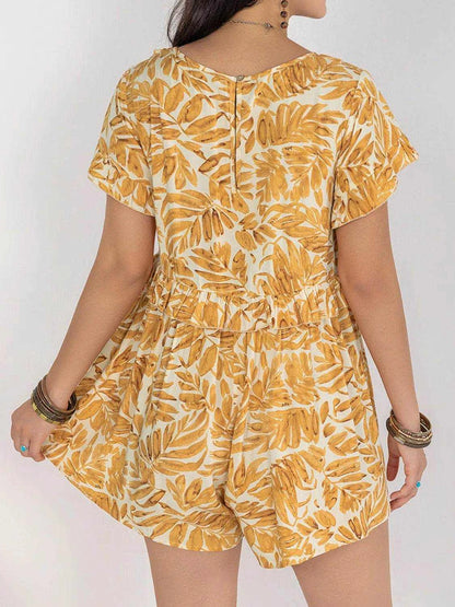 Printed V-Neck Short Sleeve Romper - Purcell's Clothing Company