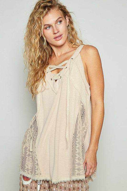 POL Lace Up Crochet Lace Tank - Purcell's Clothing Company
