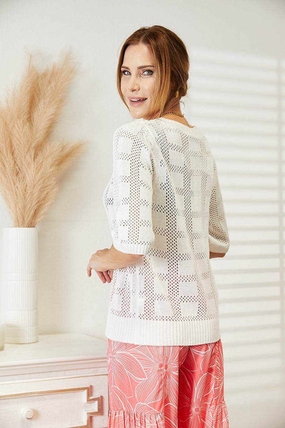 Mandy Ribbed Trim Round Neck Knit Top - Purcell's Clothing Company