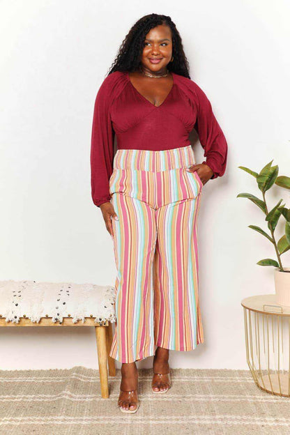Double Take Striped Smocked Waist Pants with Pockets - Purcell's Clothing Company