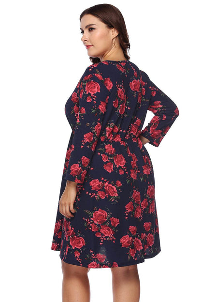 Plus Size Floral Print Half Zip Up Dress - Purcell's Clothing Company