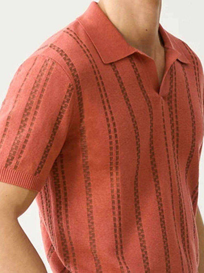Striped Collared Neck Short Sleeve Polo - Purcell's Clothing Company