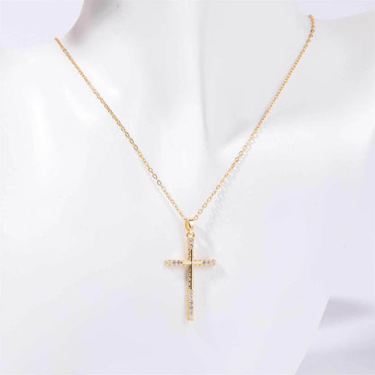 Stainless Steel Inlaid Zircon Cross Necklace - Purcell's Clothing Company