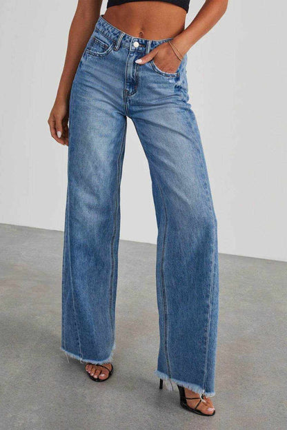 Raw Hem Wide Leg Jeans with Pockets - Purcell's Clothing Company