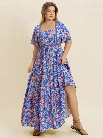 Plus Size Ruched Printed Short Sleeve Dress - Purcell's Clothing Company
