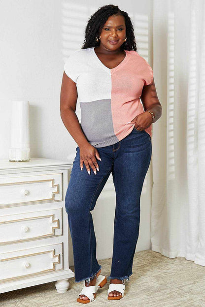 Color Block V-Neck Knit Top - Purcell's Clothing Company