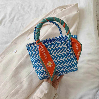 Contrast Woven Handbag with Ribbon - Purcell's Clothing Company
