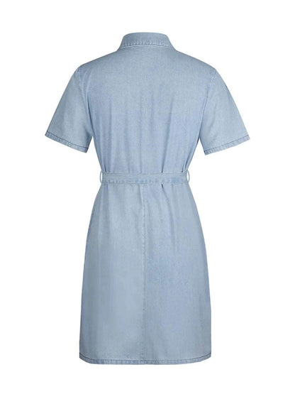 Full Size Zip Front Short Sleeve Denim Dress Plus Size - Purcell's Clothing Company