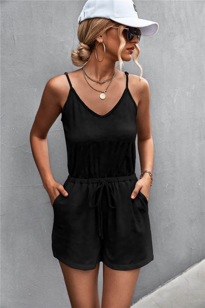 Spaghetti Strap V-Neck Pocket Romper - Purcell's Clothing Company