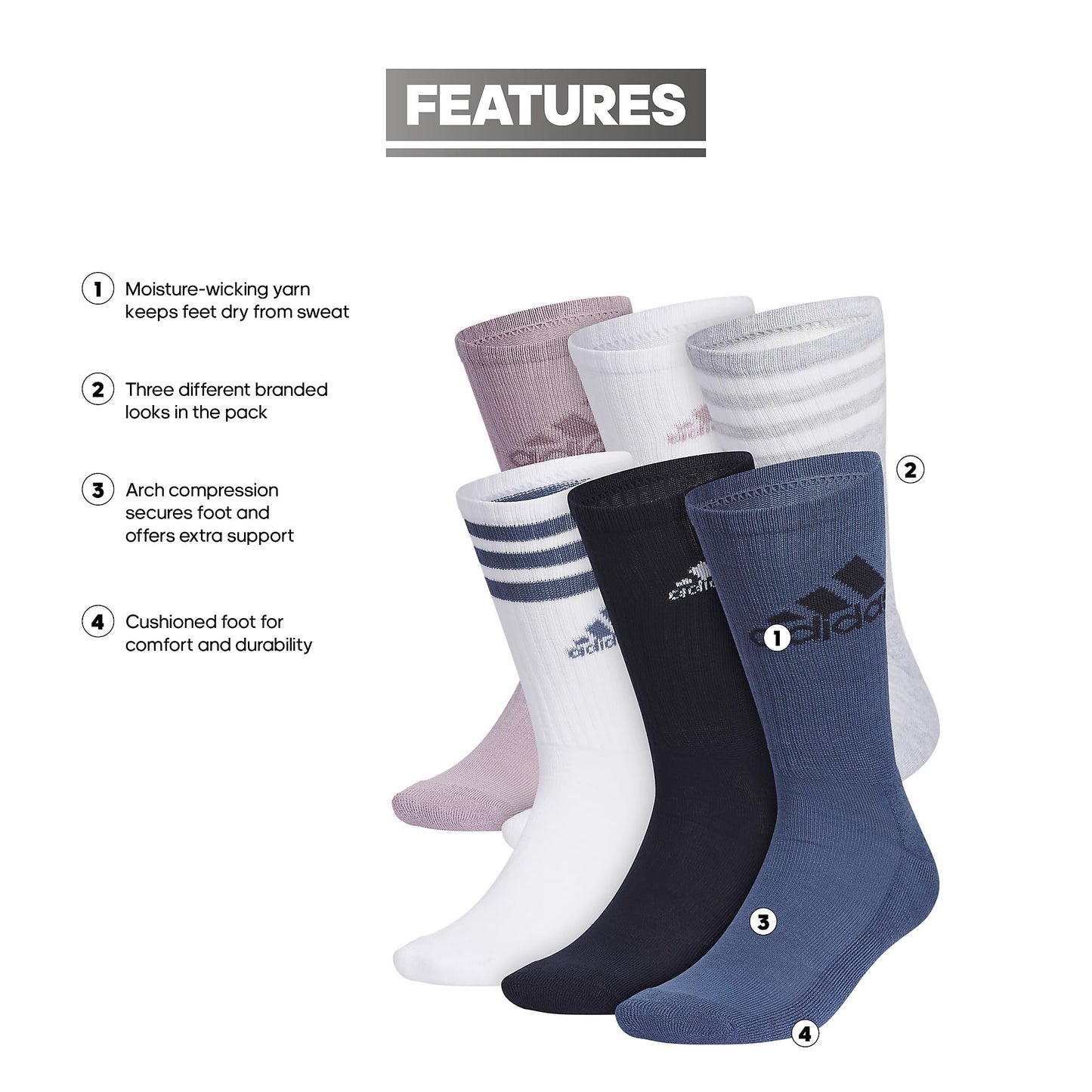 ADIDAS Athletic Crew Socks (6-Pairs)