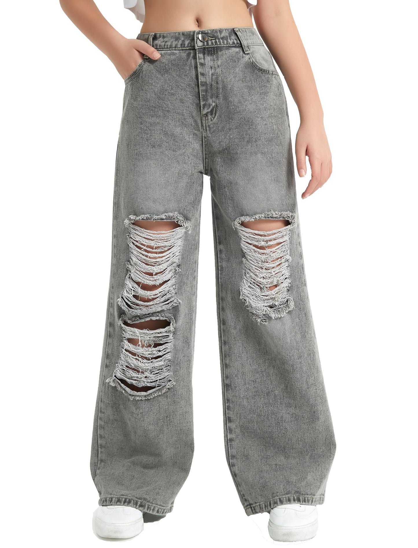 Wide Leg Ripped Jeans