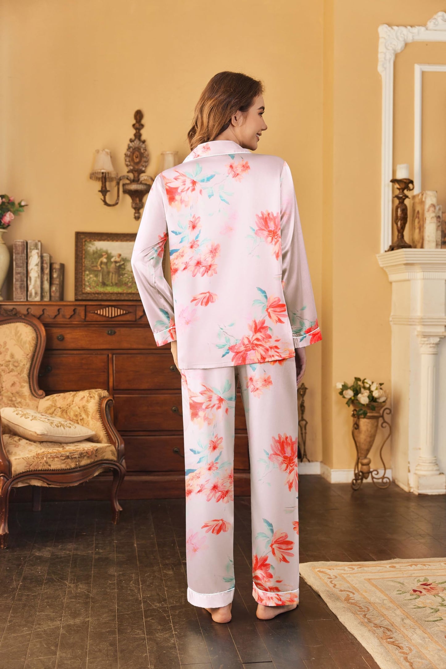 Classic Button Down Satin Silk Pjs