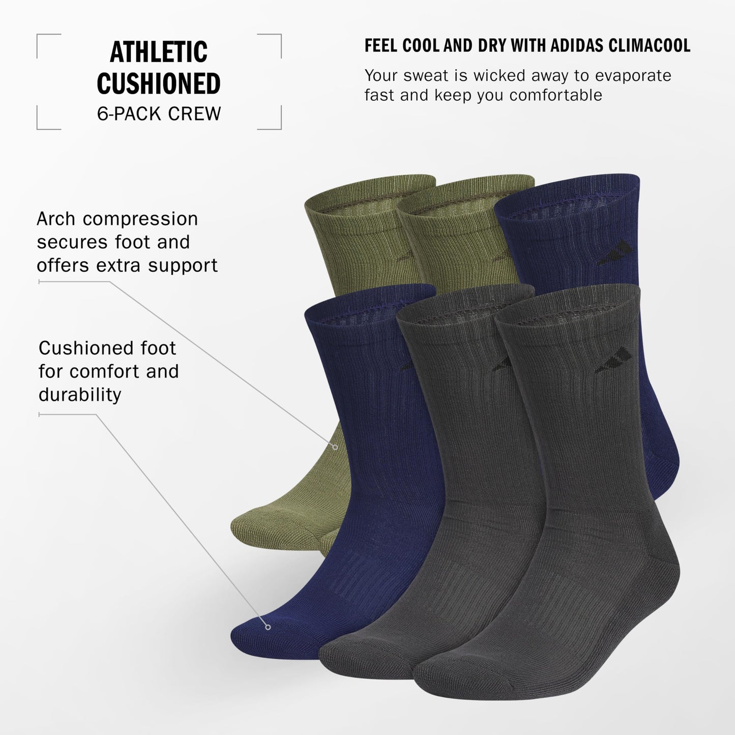 ADIDAS Athletic Crew Socks (6-Pairs)