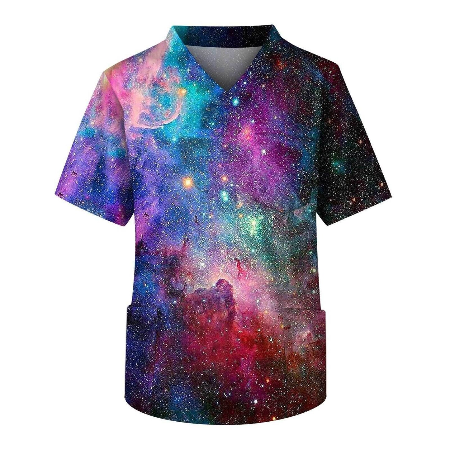 Galaxy Print V-Neck Scrub Top - Purcell's Clothing Company