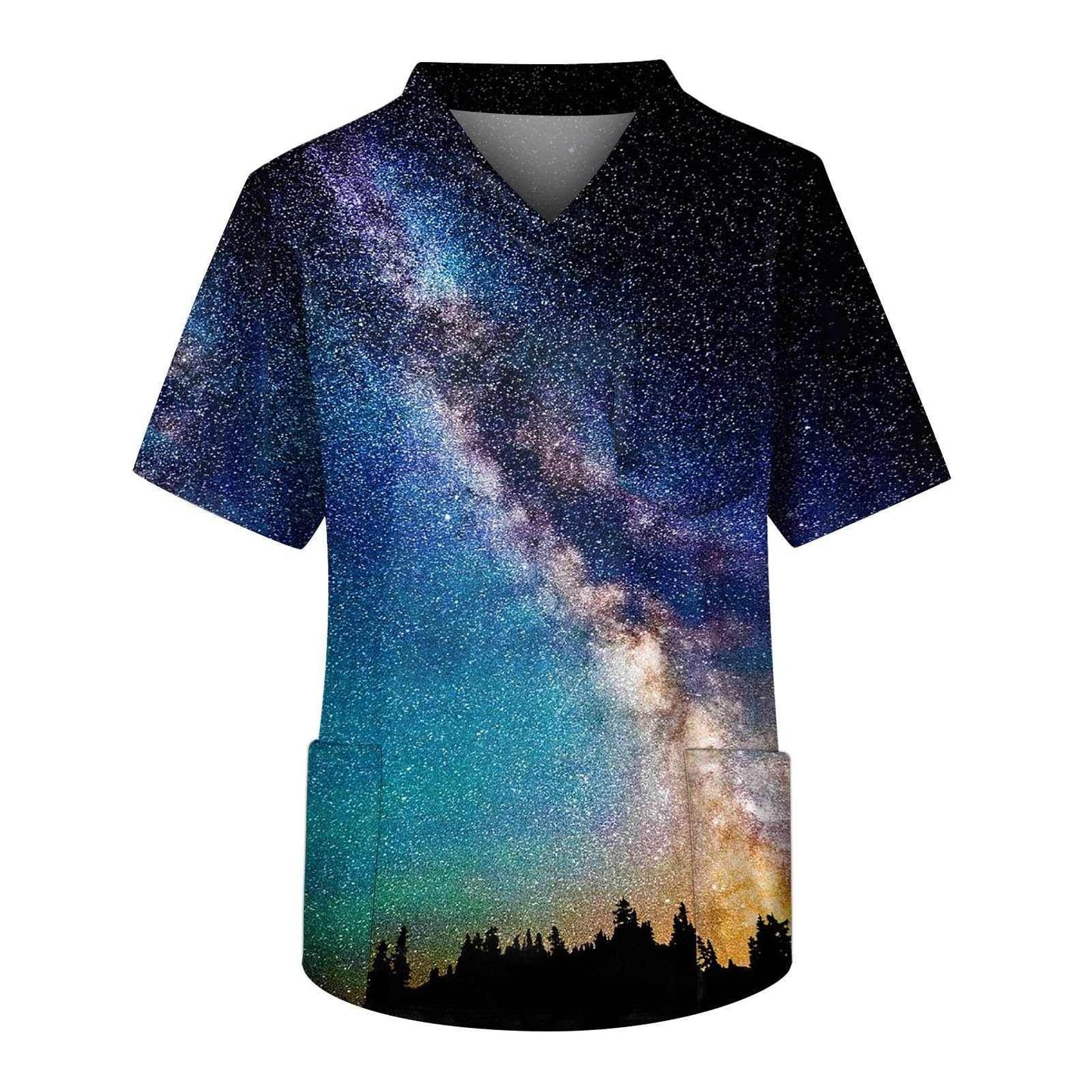 Galaxy Print V-Neck Scrub Top - Purcell's Clothing Company