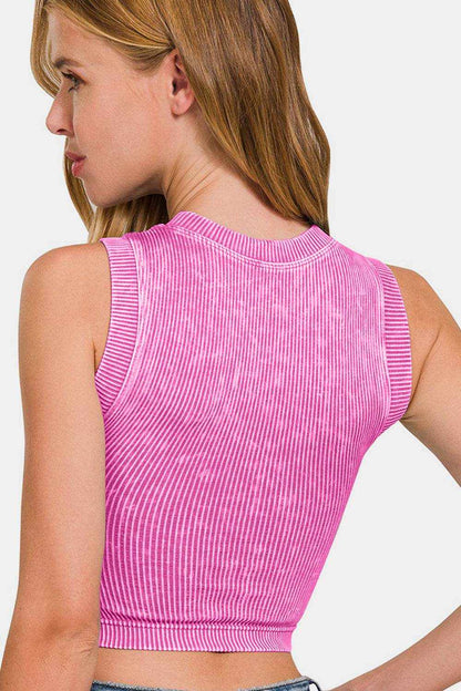 Zenana Washed Ribbed Seamless Crop Tank with Bra Pad - Purcell's Clothing Company