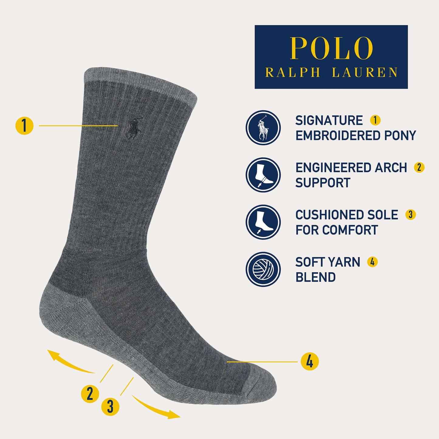 POLO RALPH LAUREN Casual Crew Socks (3-Pair)