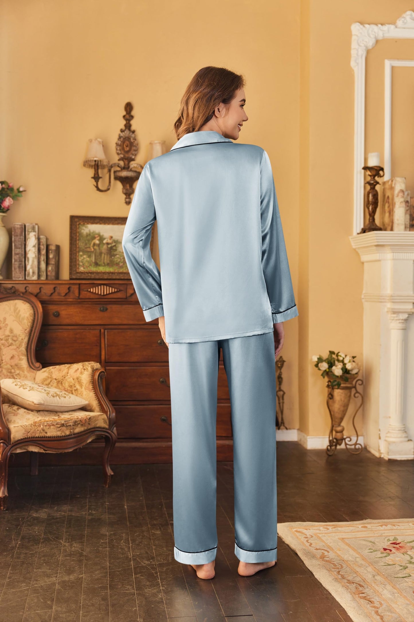 Classic Button Down Satin Silk Pjs