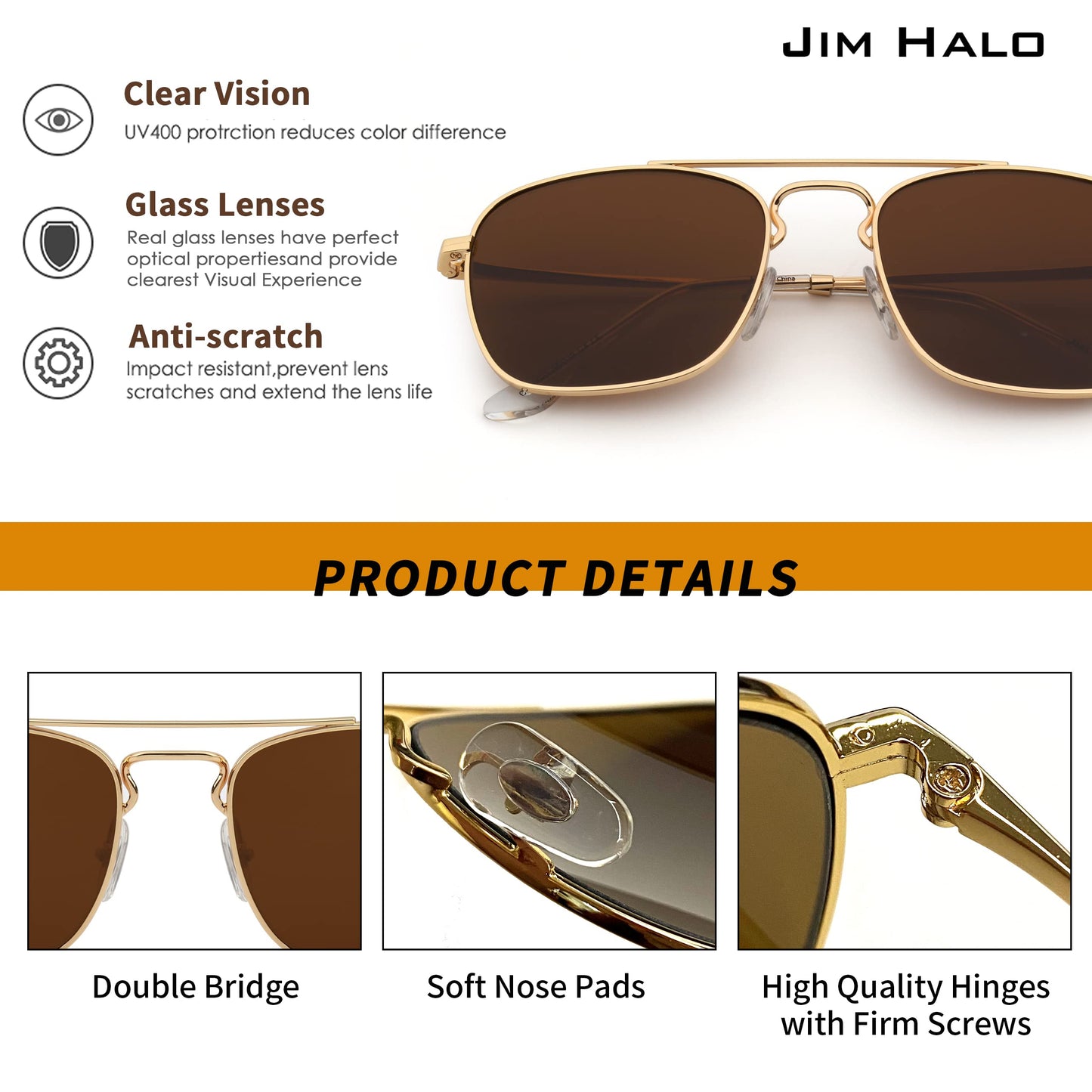 JIM HALO Retro Square Aviator Sunglasses