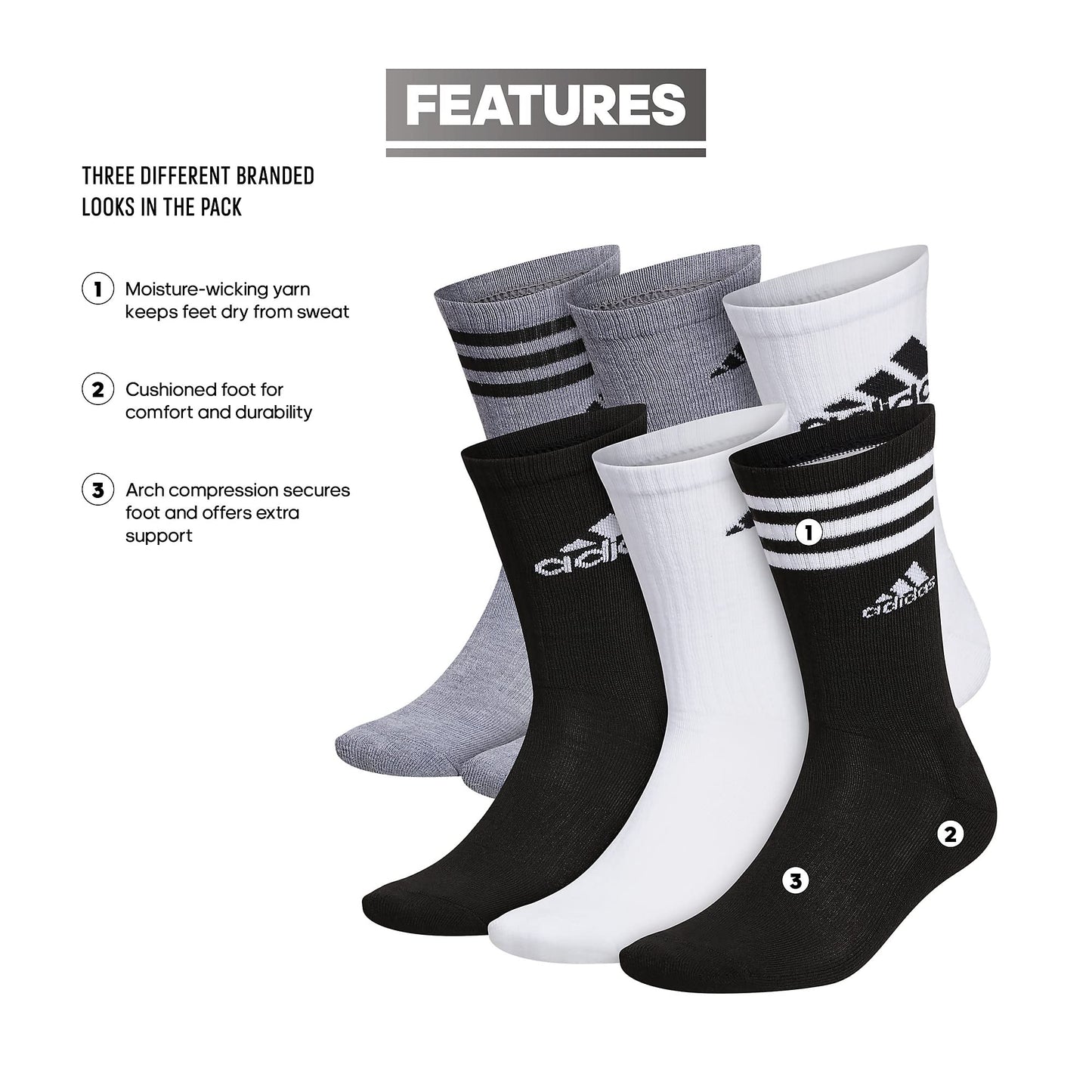 ADIDAS Athletic Crew Socks (6-Pairs)