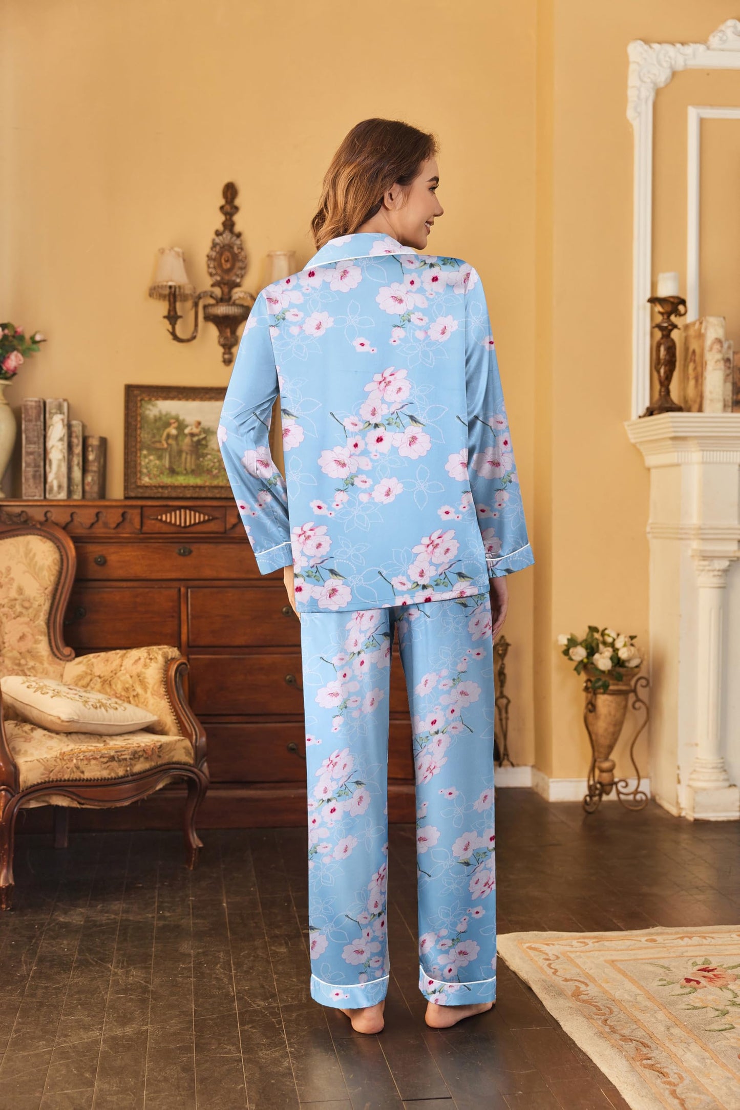 Classic Button Down Satin Silk Pjs