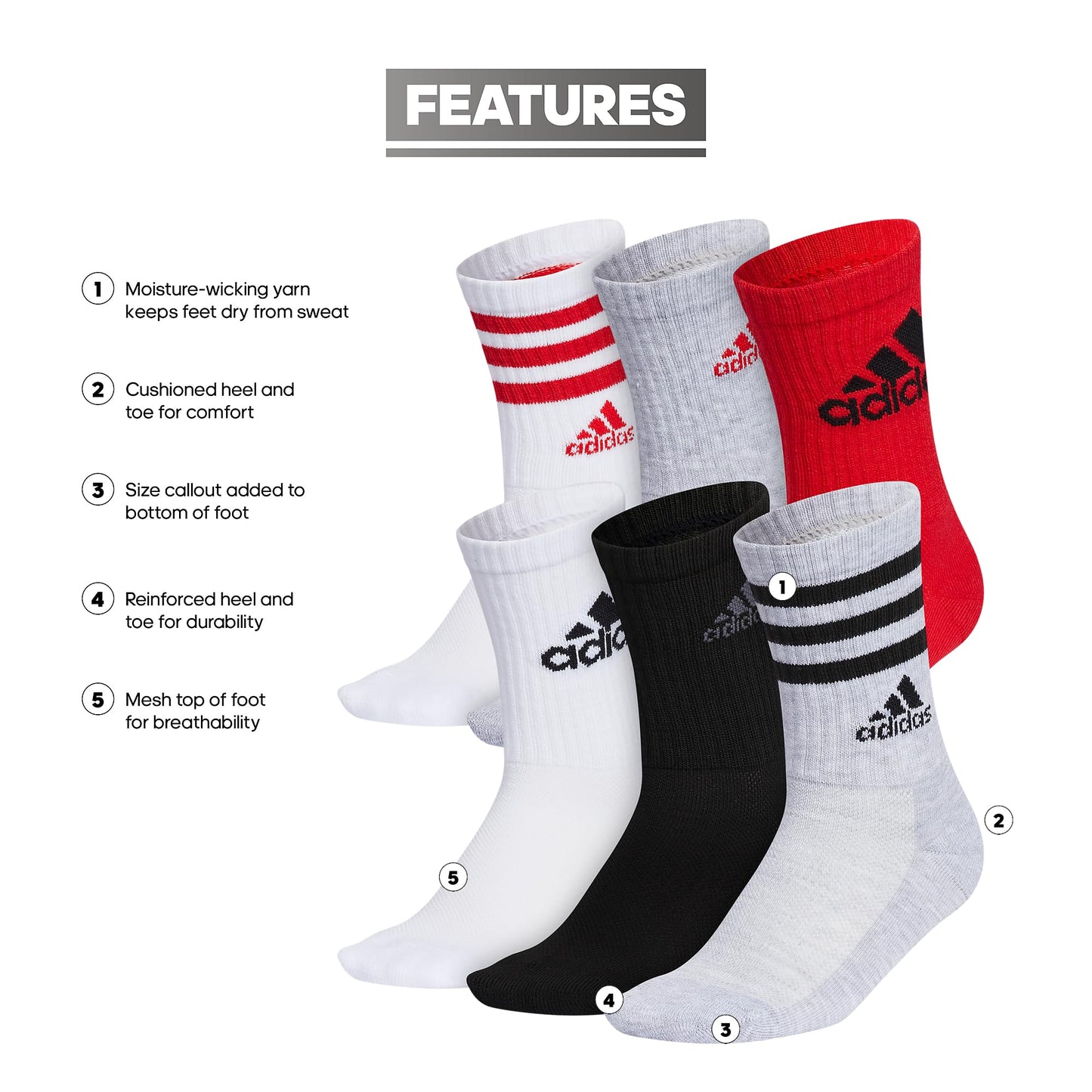 Adidas Breathable Sport Socks (6 Pairs)