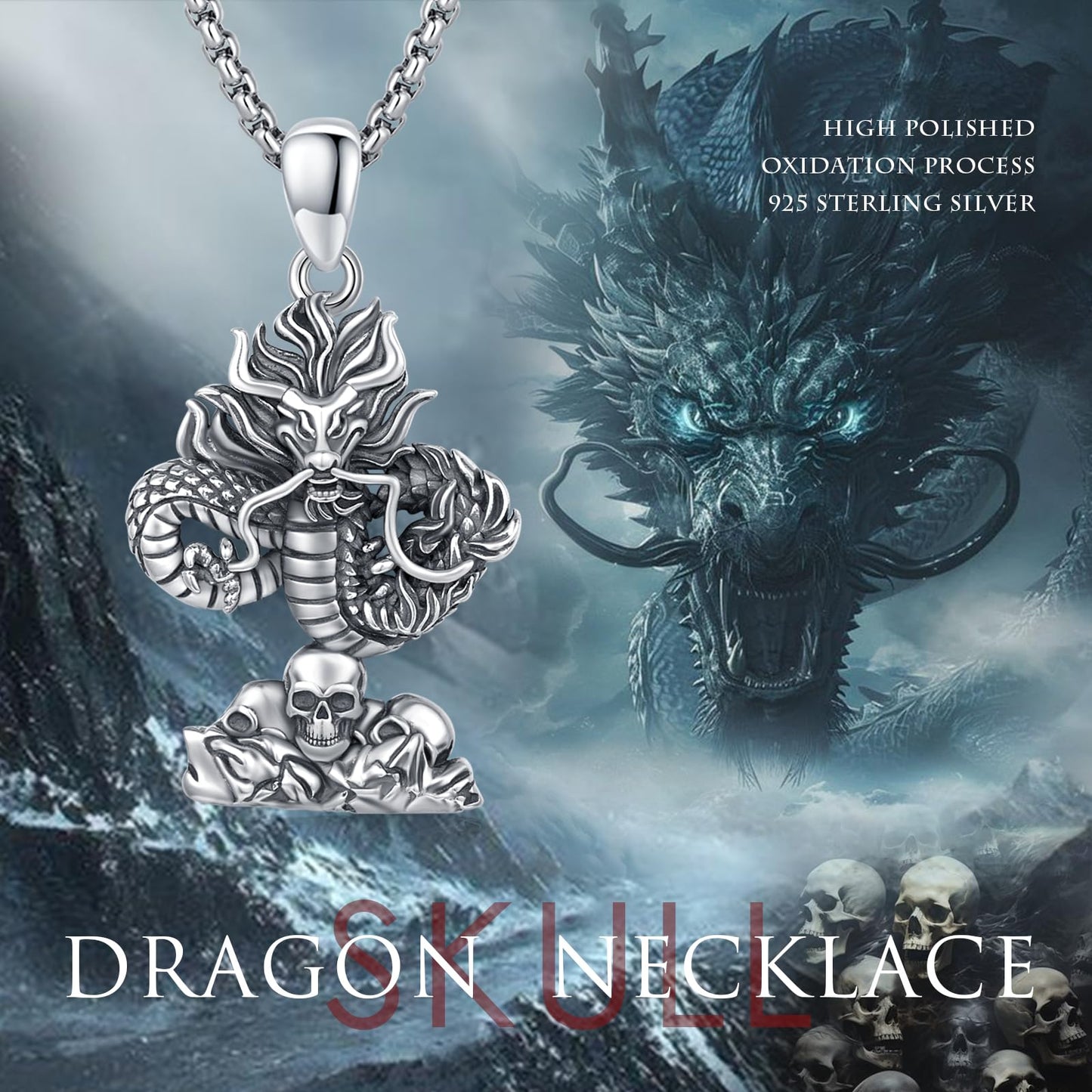 925 Sterling Silver Dragon Necklace