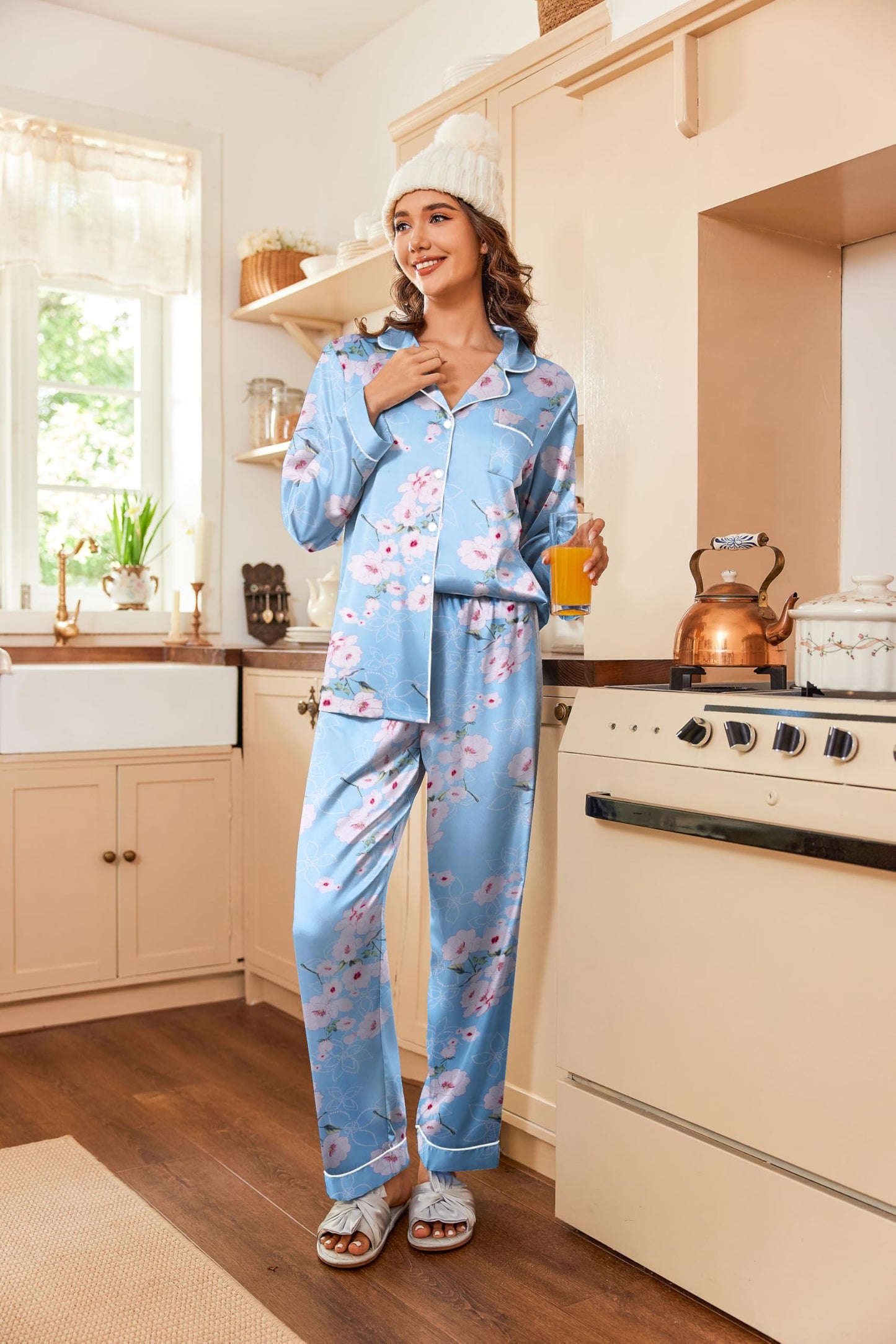 Classic Button Down Satin Silk Pjs