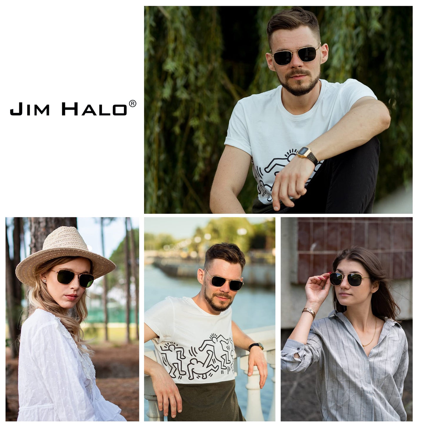 JIM HALO Retro Square Aviator Sunglasses