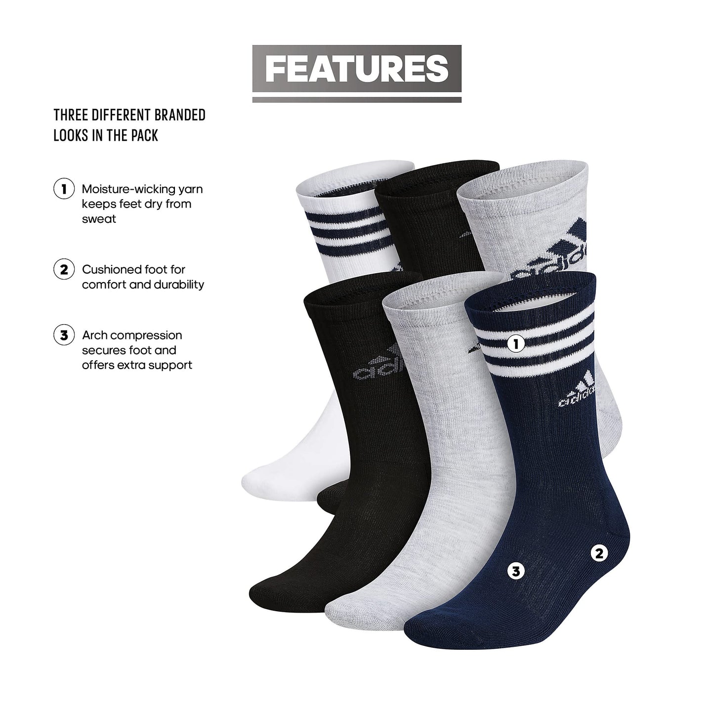 ADIDAS Athletic Crew Socks (6-Pairs)