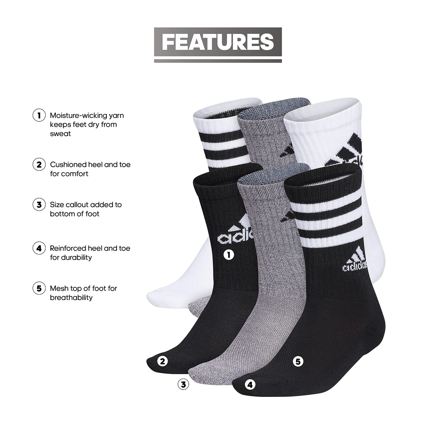 Adidas Breathable Sport Socks (6 Pairs)