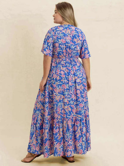 Plus Size Ruched Printed Short Sleeve Dress - Purcell's Clothing Company