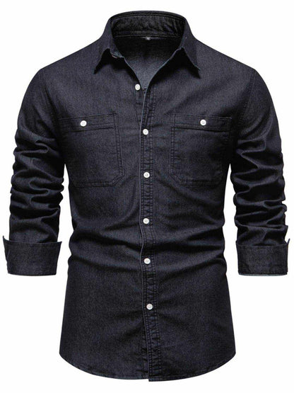 Collared Neck Long Sleeve Denim Shirt - Purcell's Clothing Company