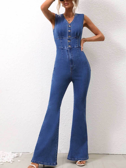 V-Neck Sleeveless Denim Jumpsuit - Purcell's Clothing Company
