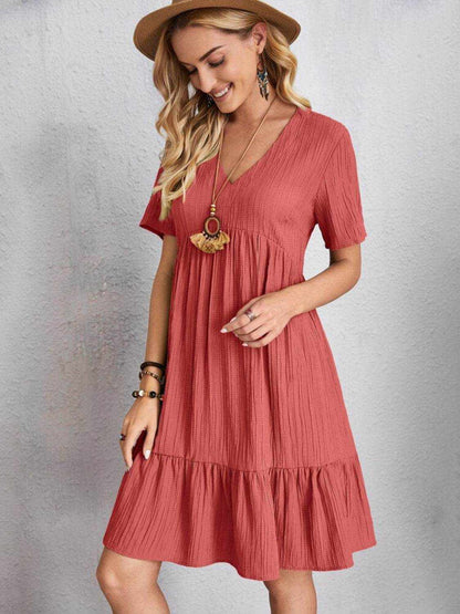 Full Size V-Neck Short Sleeve Dress - Purcell's Clothing Company