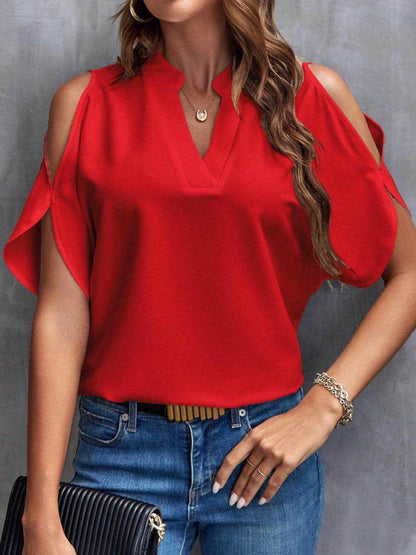 Notched Cold Shoulder Blouse - Purcell's Clothing Company