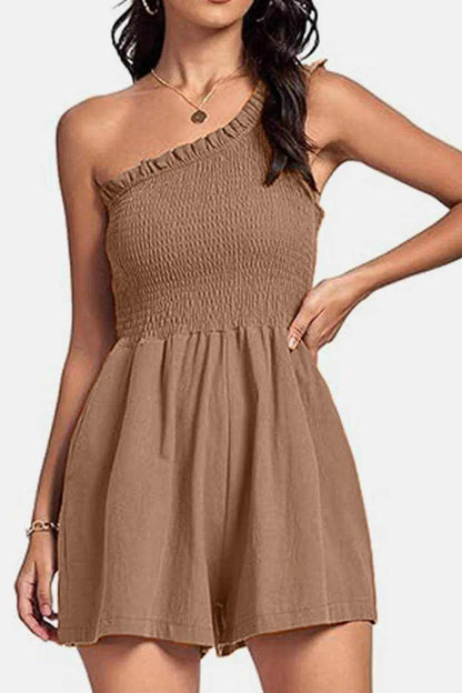 Smocked Single Shoulder Romper - Purcell's Clothing Company